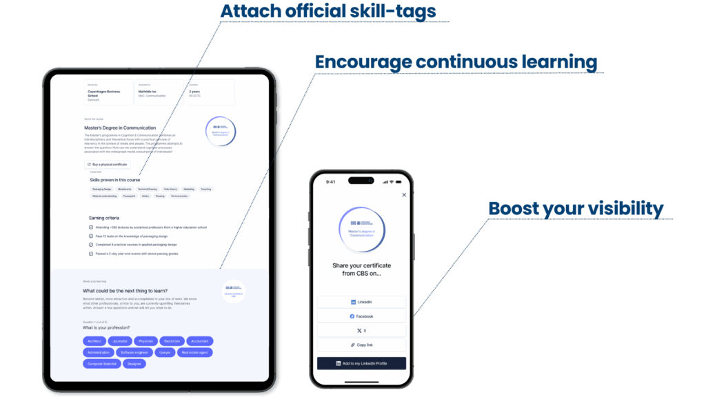Add official skills tags and other crucial information not possible with paper diplomas